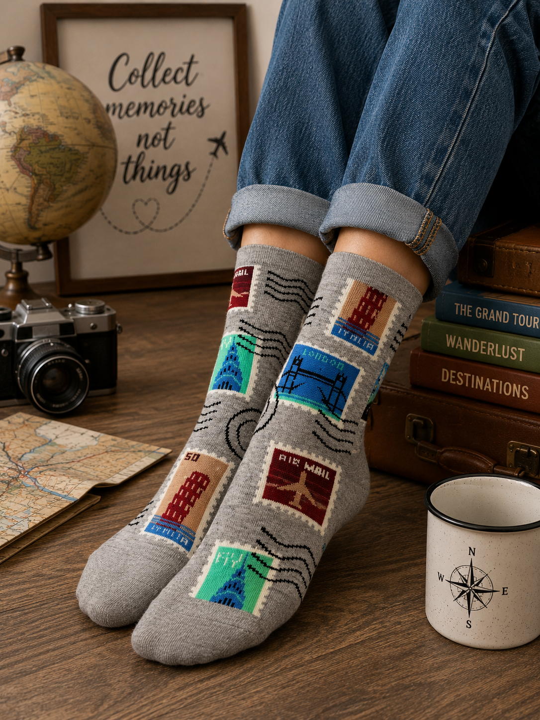 World Traveler Postcard Socks