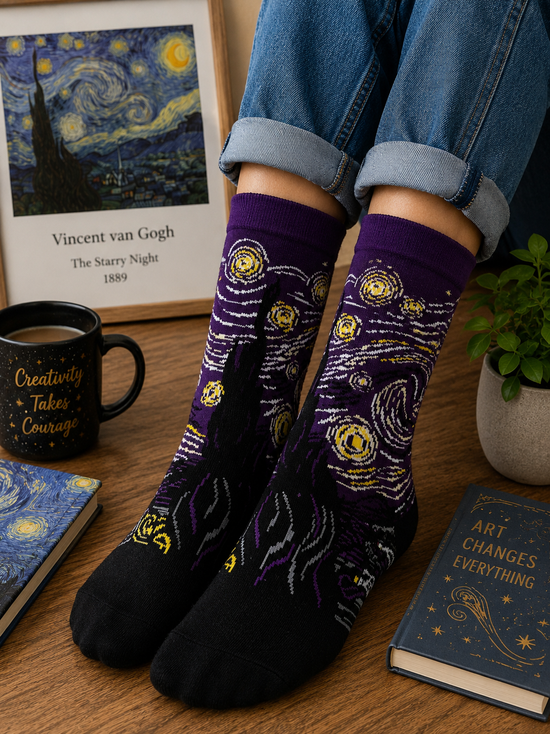 Purple Starry Night Art Socks