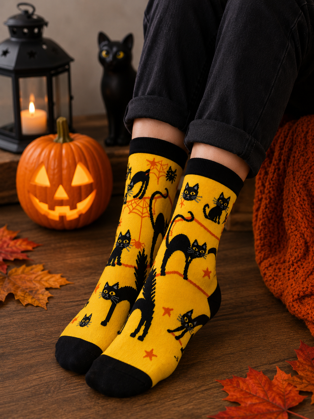 Black Cat Halloween Socks