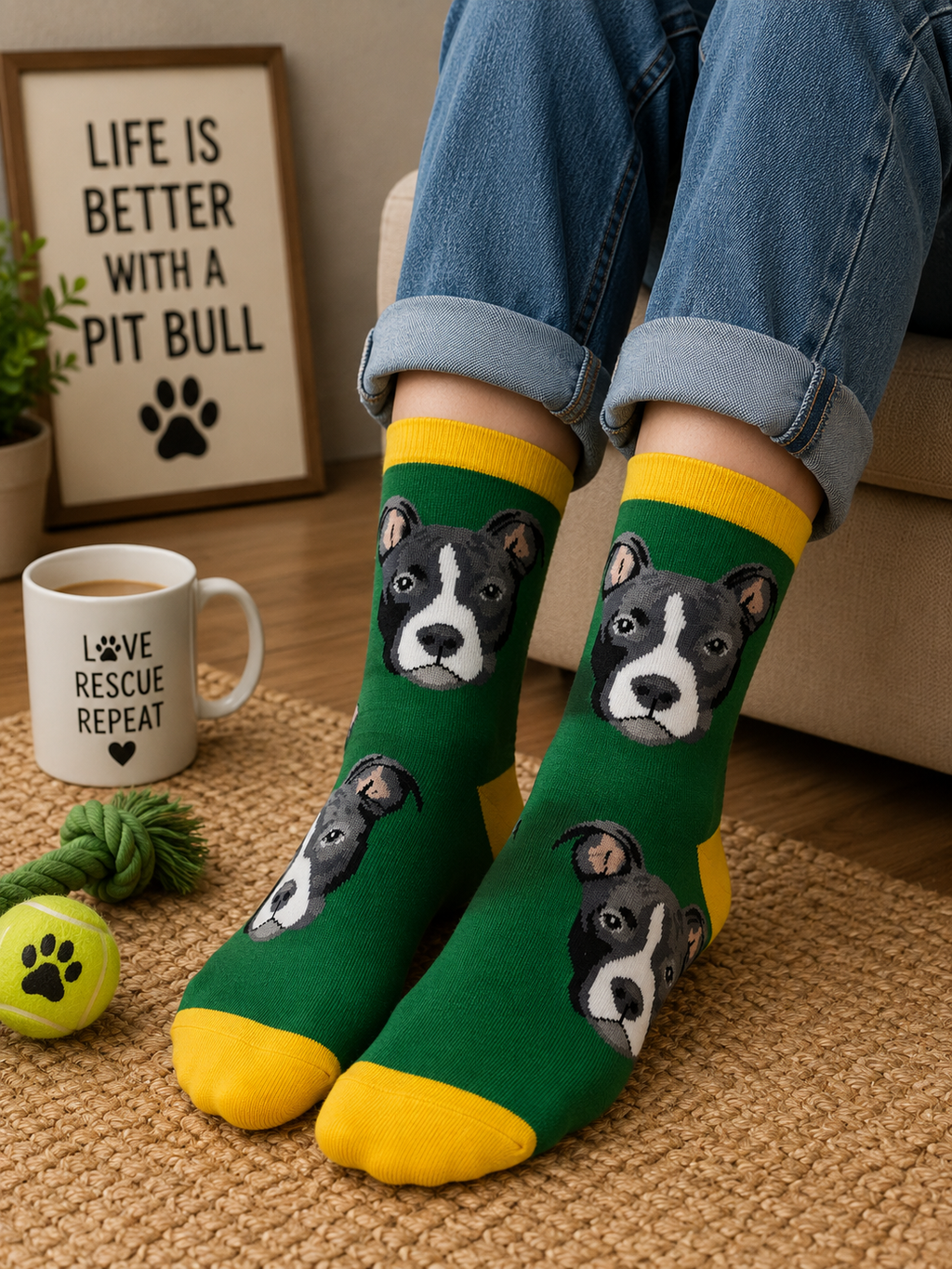 Pit Bull Portrait Crew Socks – Bold Dog Lover Socks