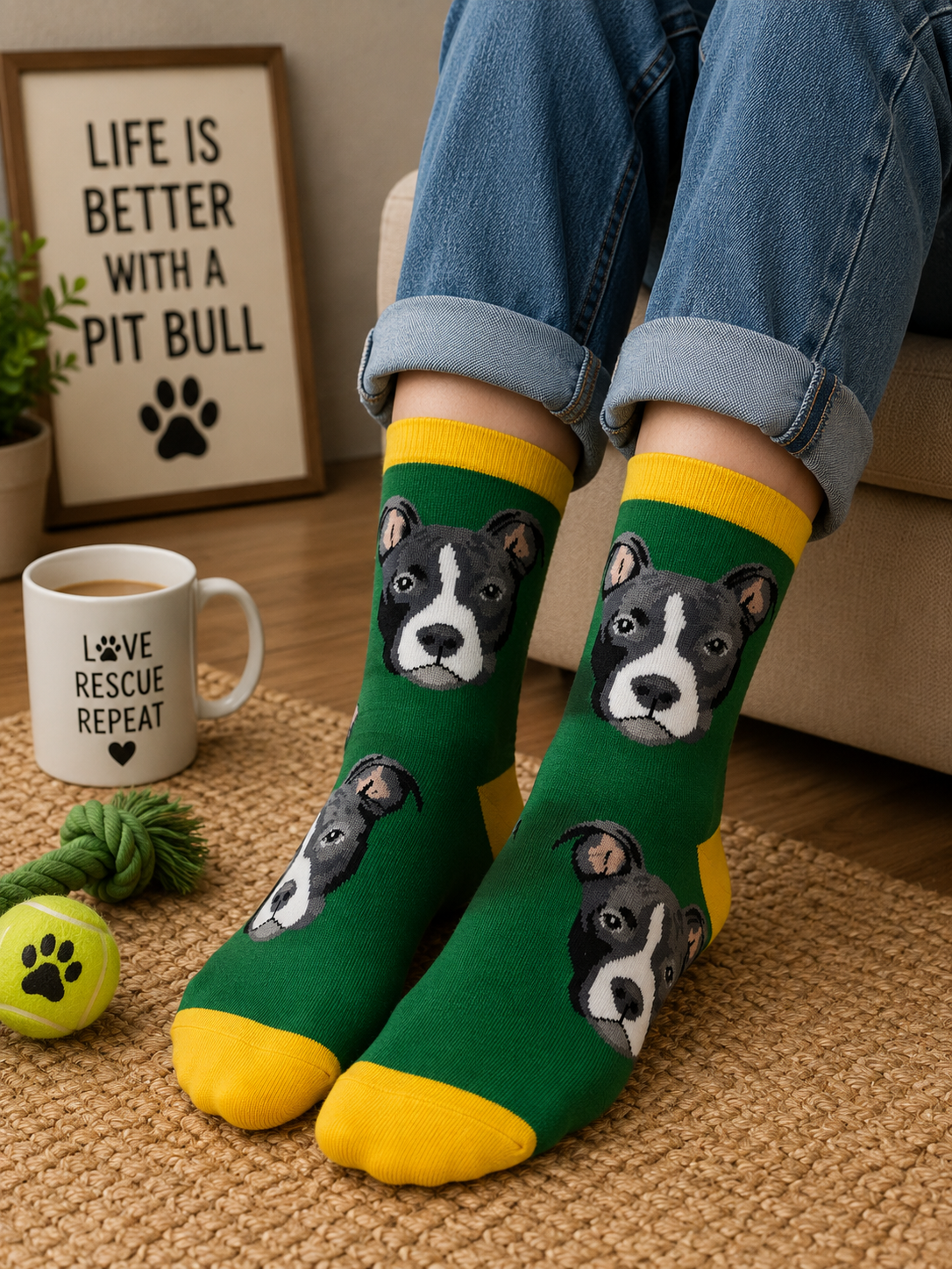 Pit Bull Portrait Socks