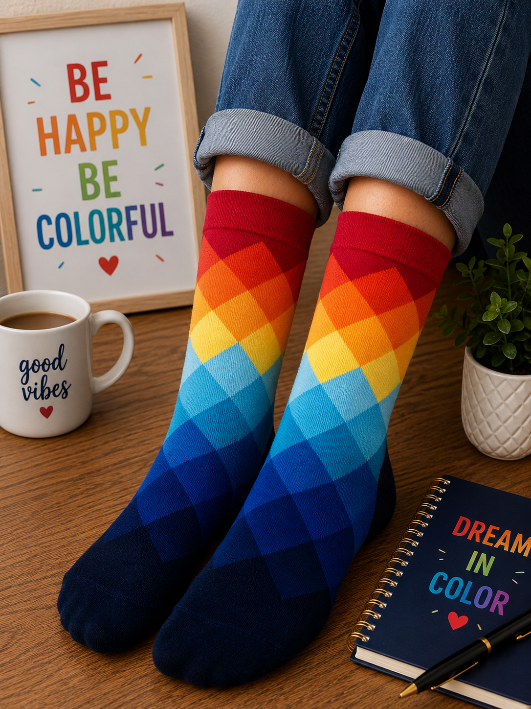 Rainbow Gradient Diamond Socks