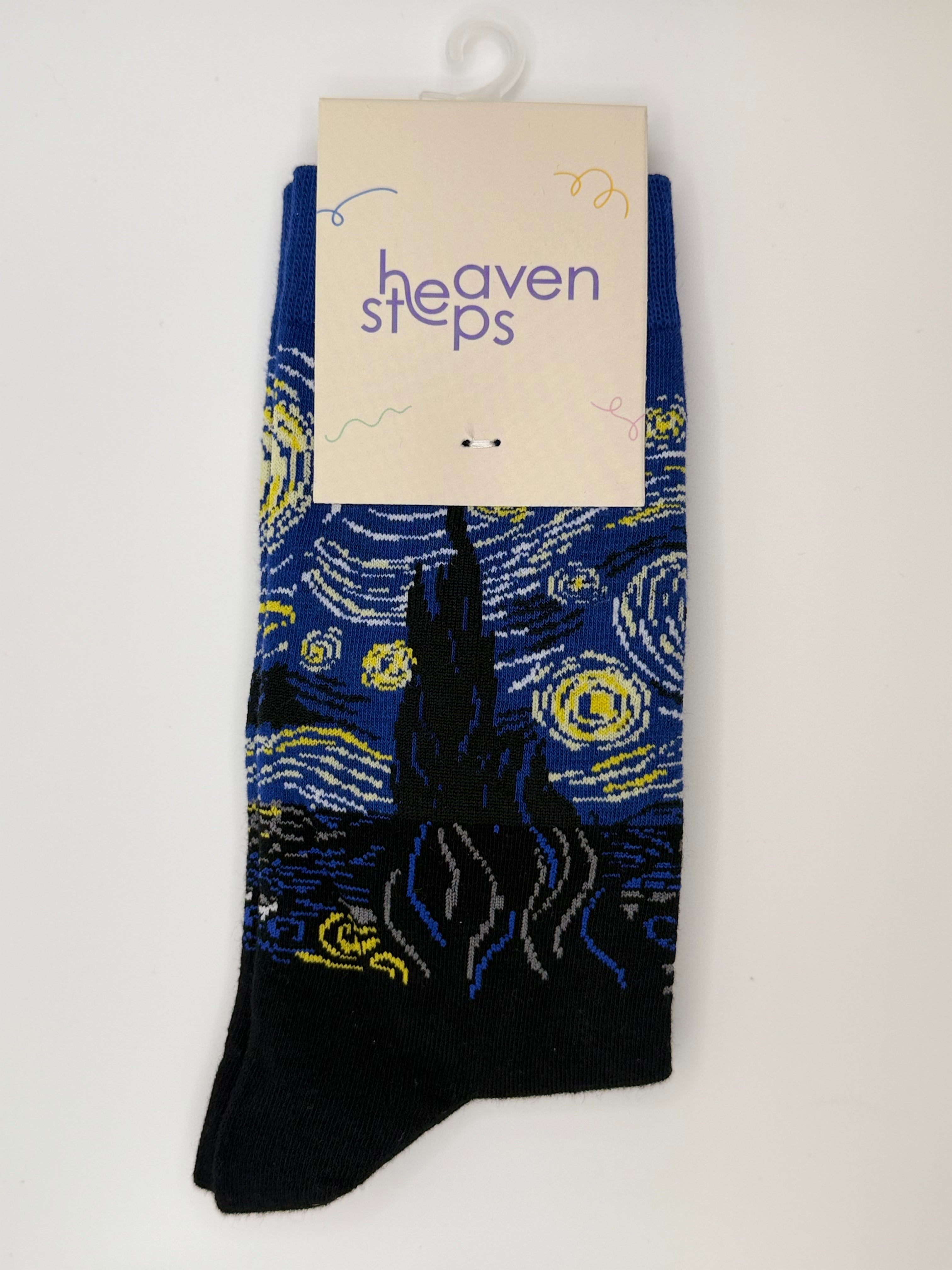 Blue Starry Night Art Crew Socks