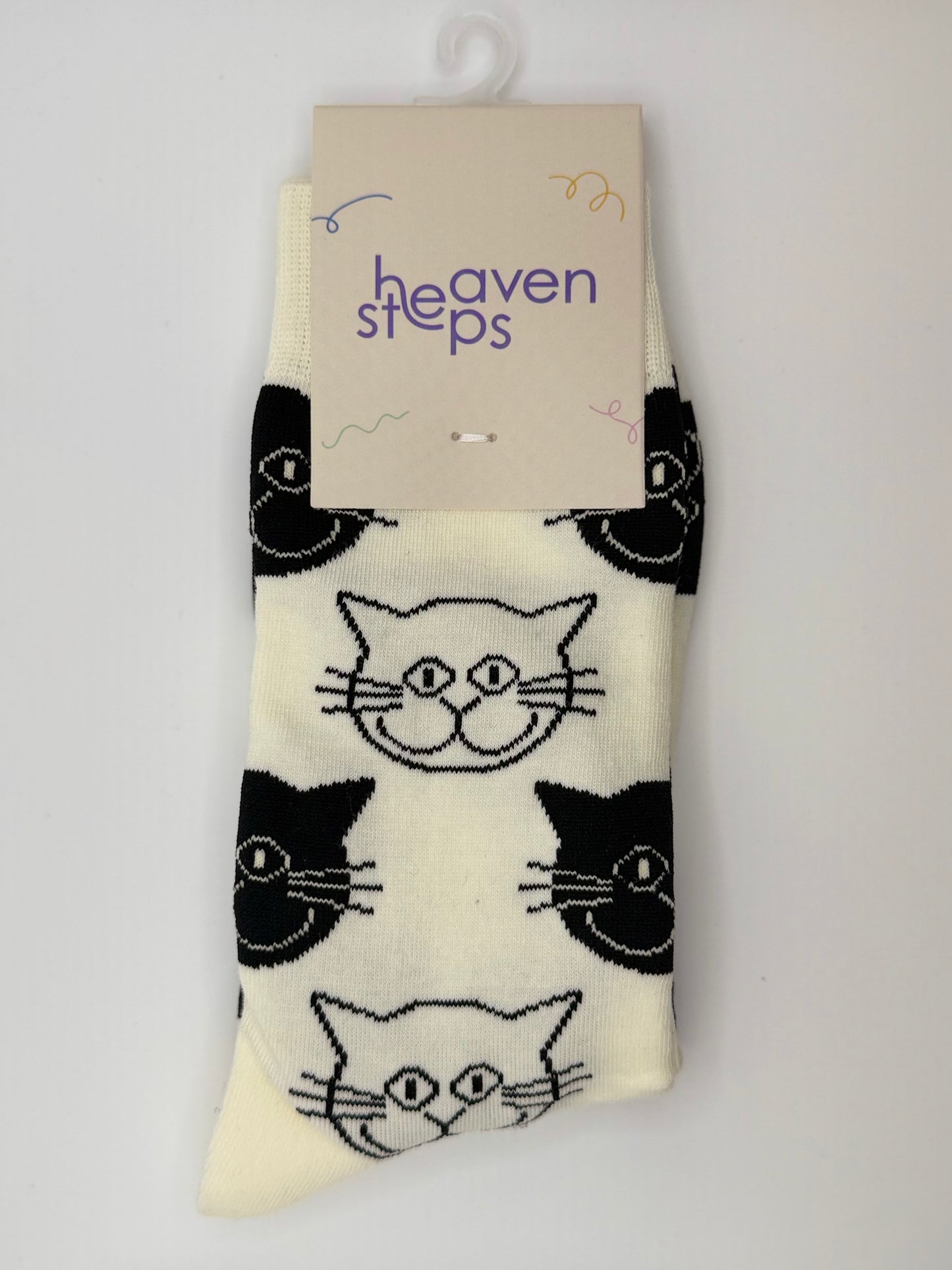 Curious Cat Socks White