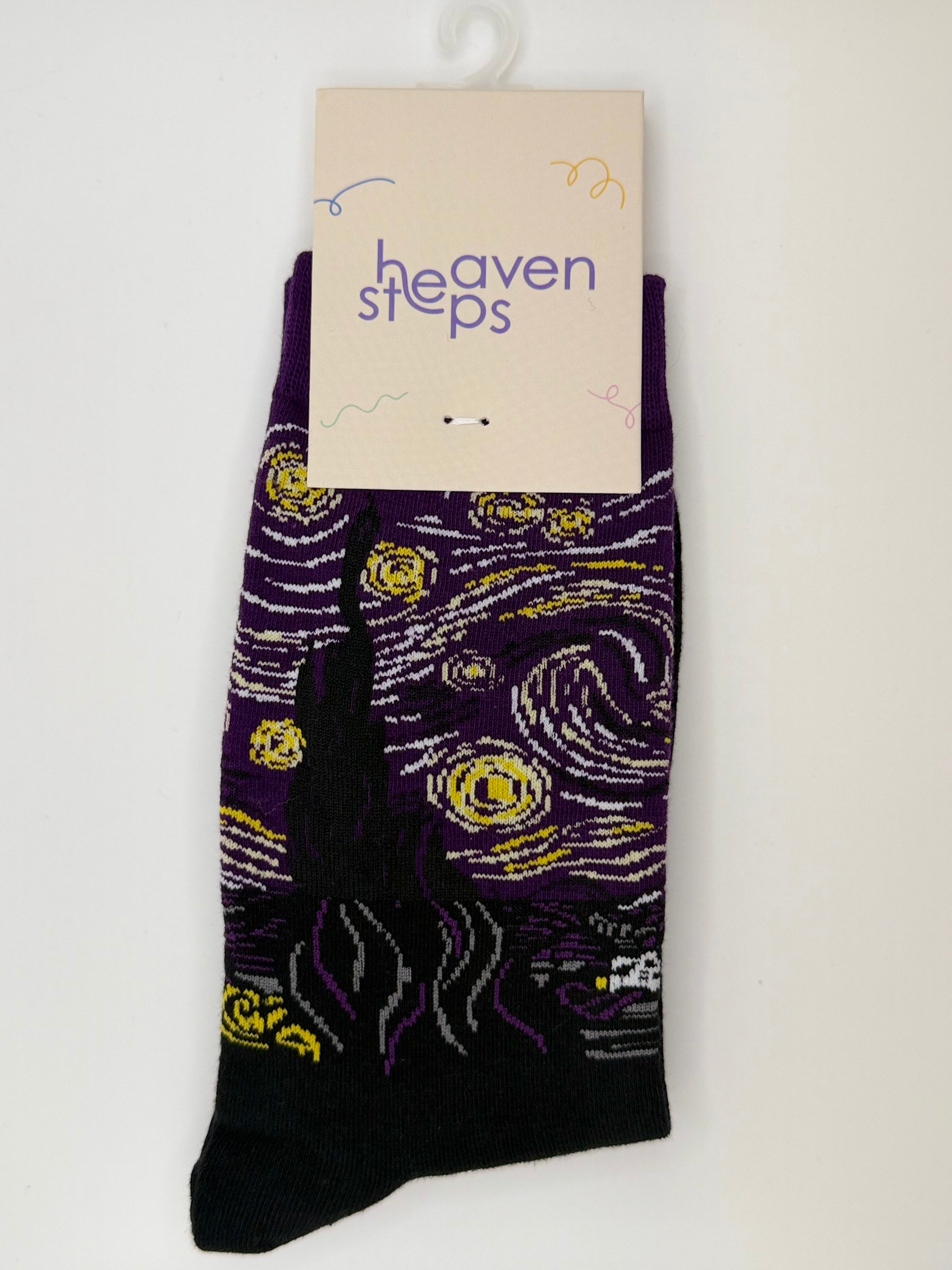 Purple Starry Night Art Crew Socks – Museum Inspired Statement Socks