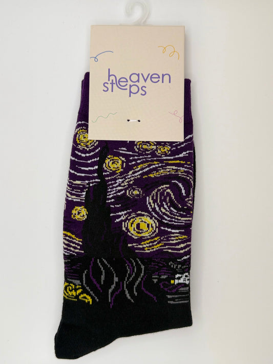 Purple Starry Night Art Socks