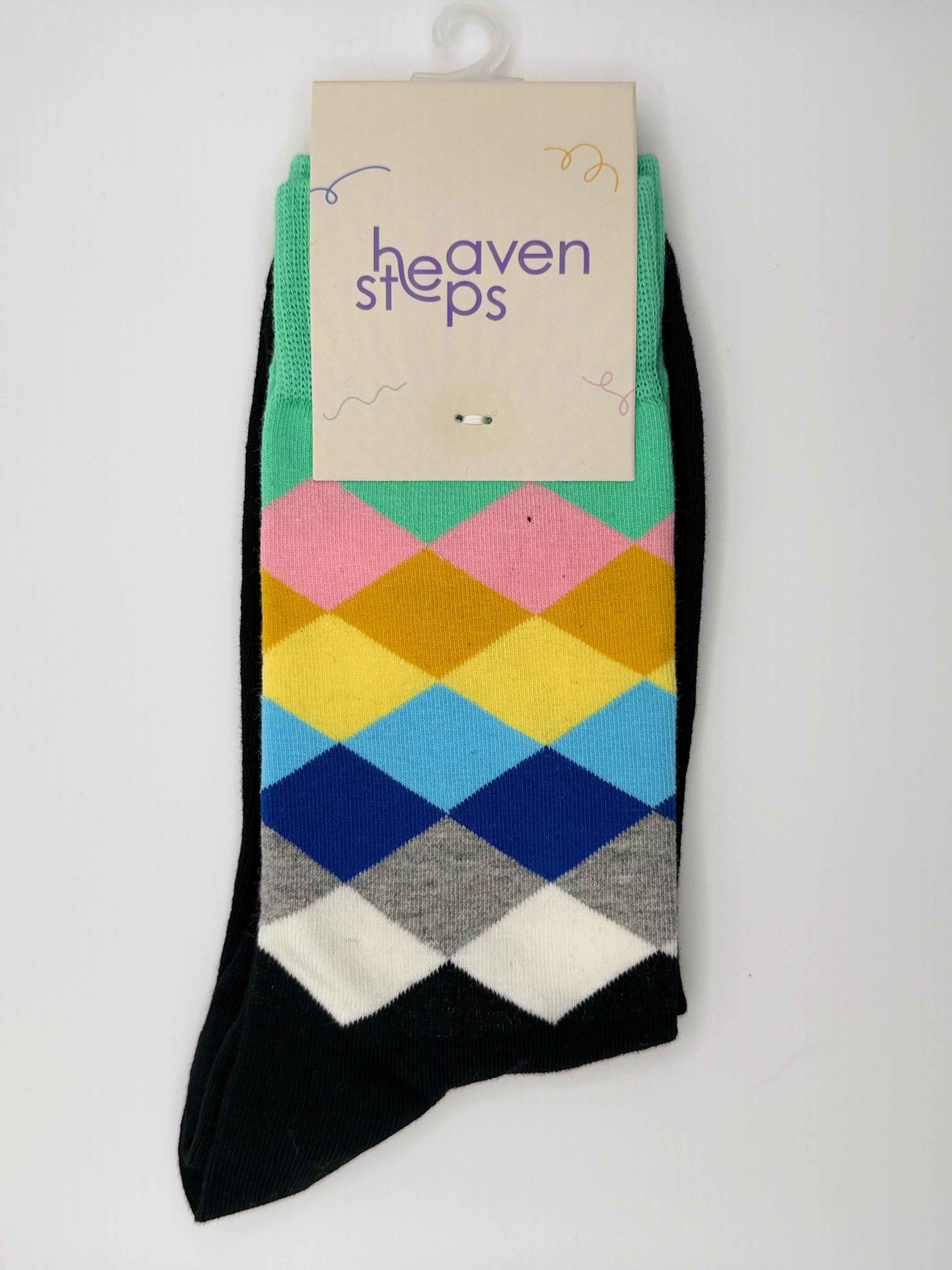Pastel Harlequin Crew Socks – Colorful Diamond Pattern Socks