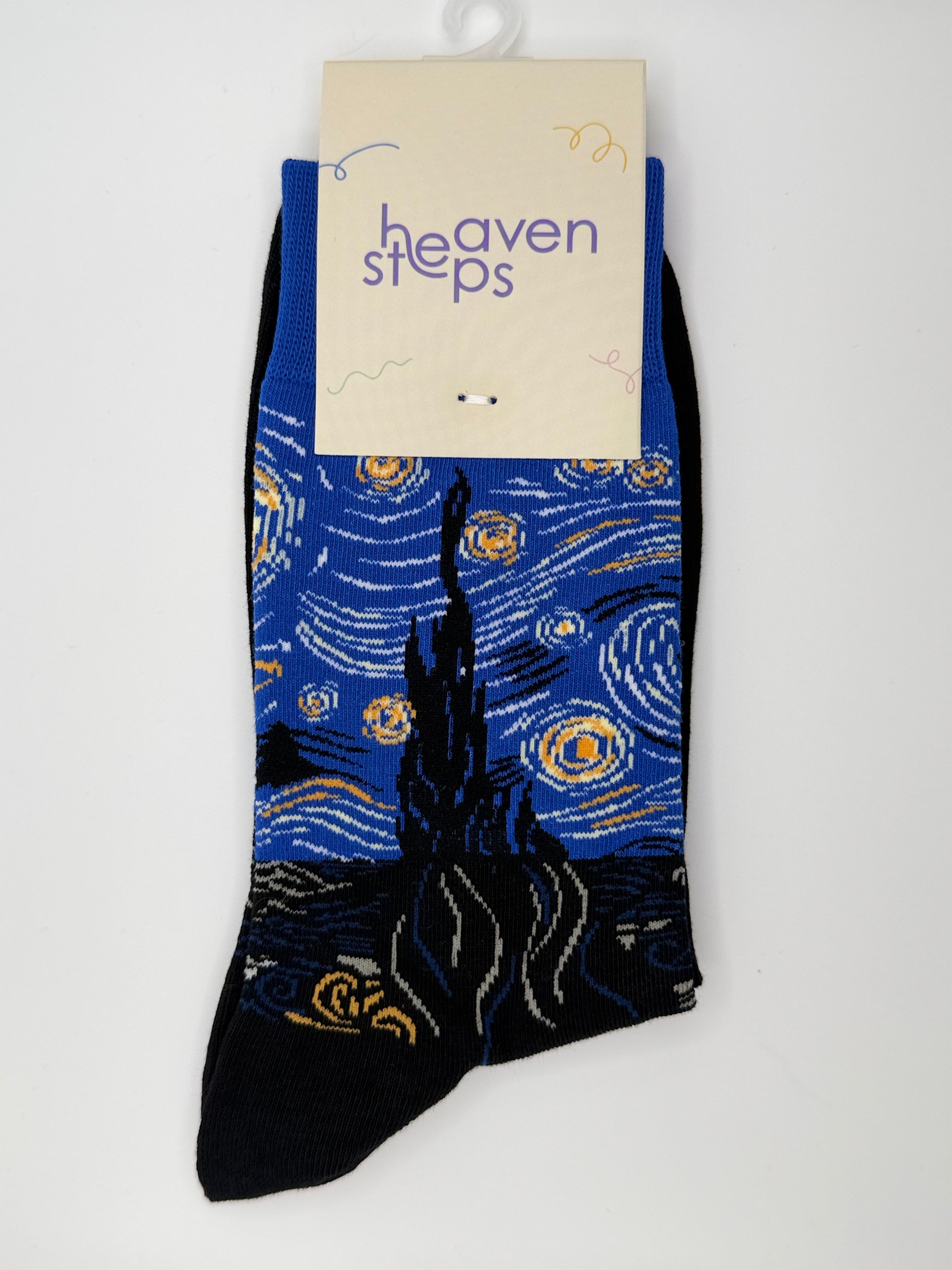 Blue Starry Night Art Crew Socks